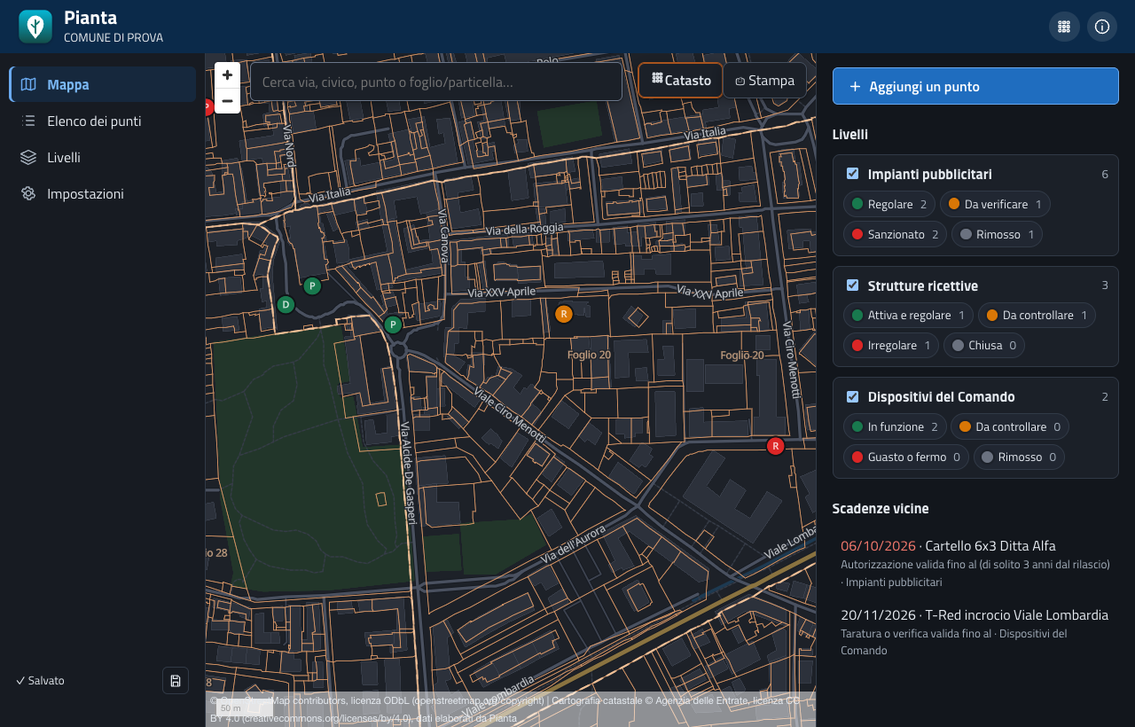 La stessa mappa con il tema scuro del computer