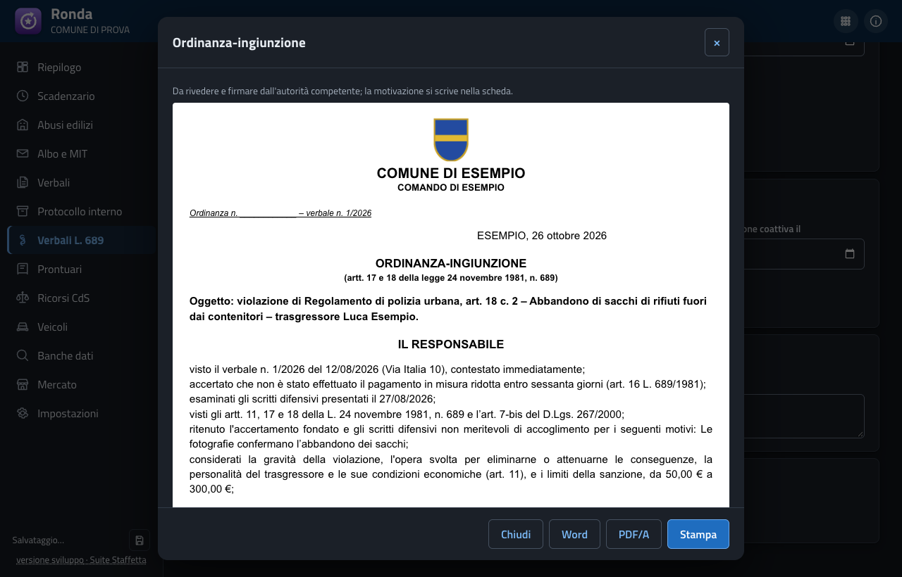Testo dell’ordinanza-ingiunzione da firmare